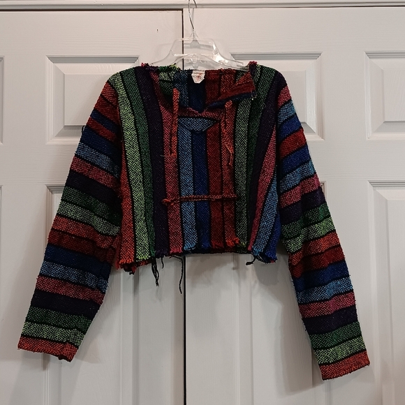 Vel Mex Artsy Multicolored Festive Striped Y2K Custume Crop Boho Sweater Size L - Picture 3 of 8